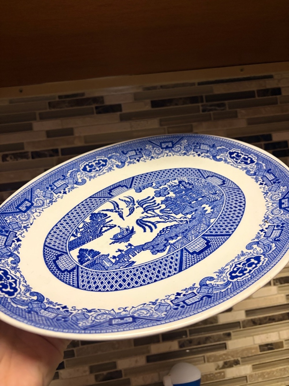 Blue Willow Pattern Oval Serving Platter 13” MCM - Picture 2 of 7